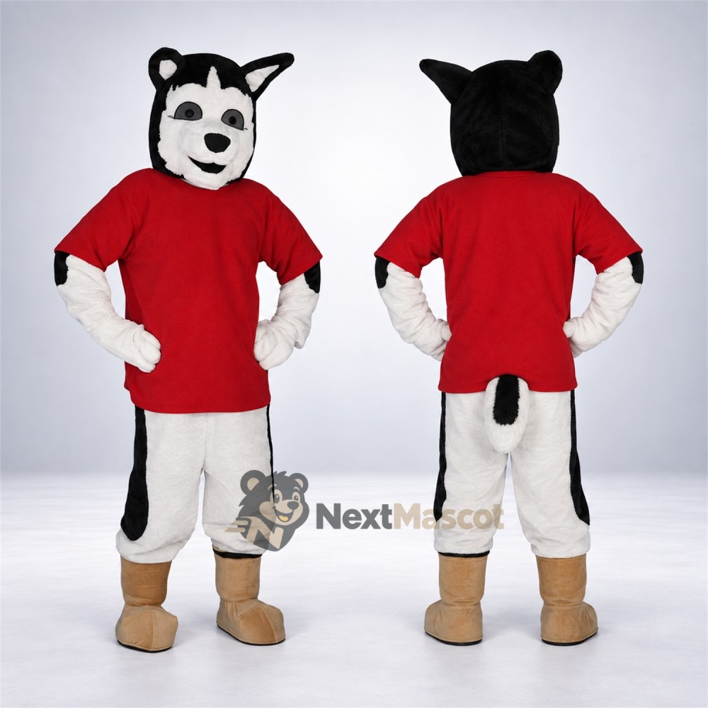 Husky Mascot Costume - Red Shirt Husky Mascot Costume - Red Shirt