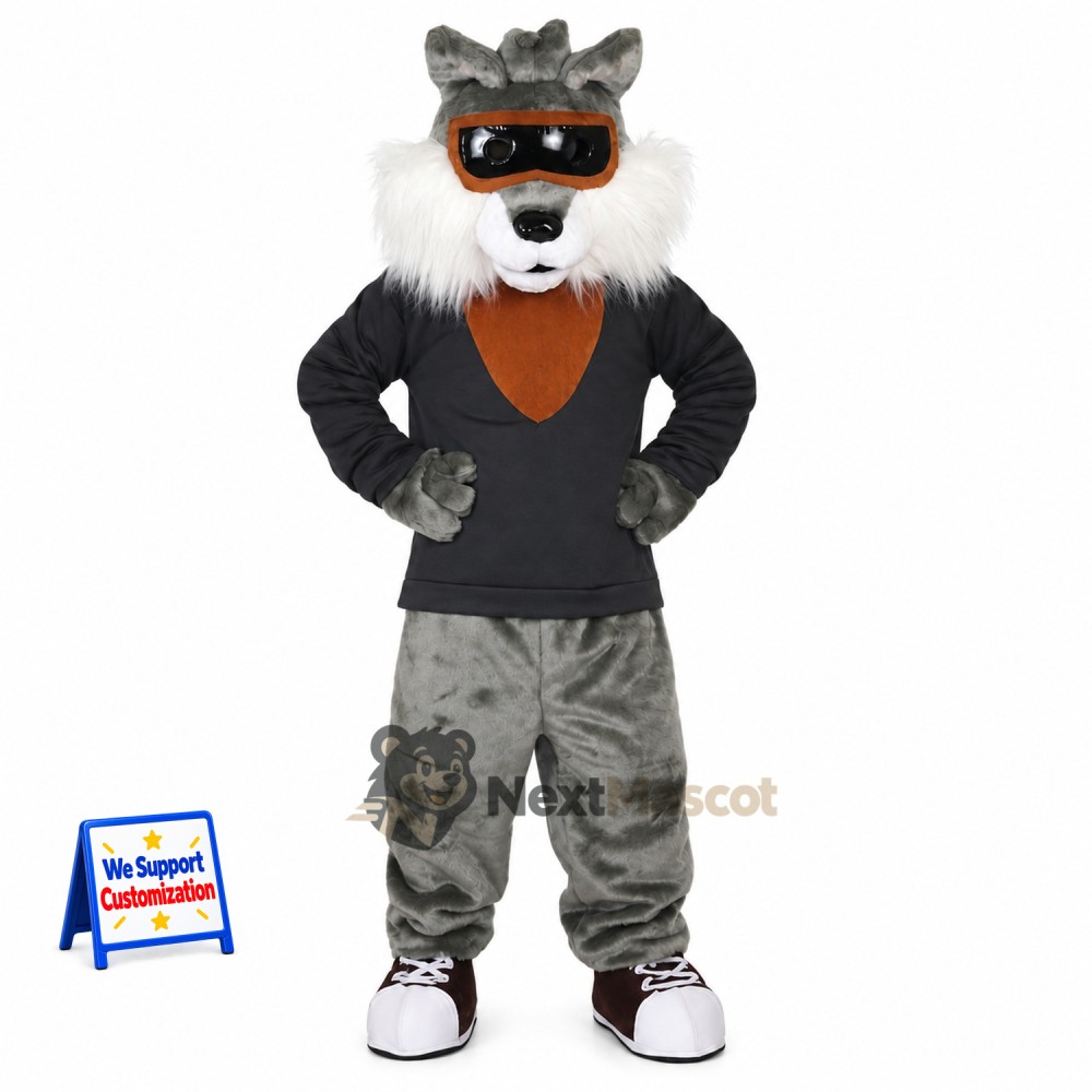 Wolf Mascot Costume - Gray, Sunglasses and Orange Tie