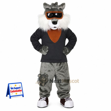 Wolf Mascot Costume - Gray, Sunglasses and Orange Tie