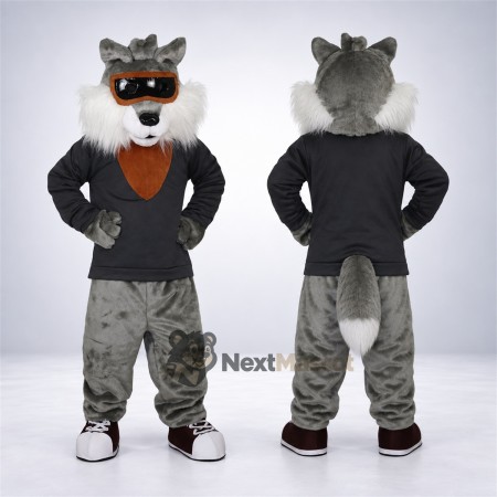 Wolf Mascot Costume - Gray, Sunglasses and Orange Tie