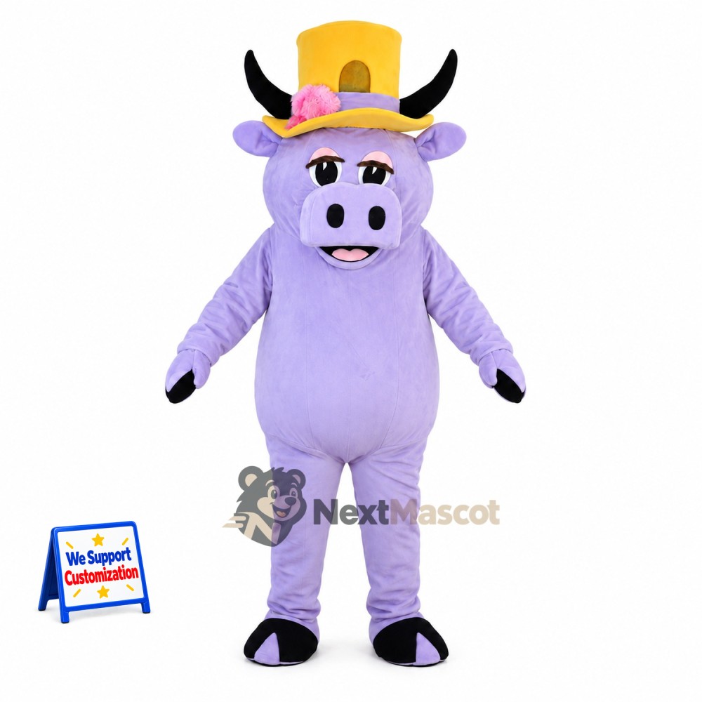 Bull Mascot Costume - Purple, Top Hat Bull Mascot Costume - Purple, Top Hat