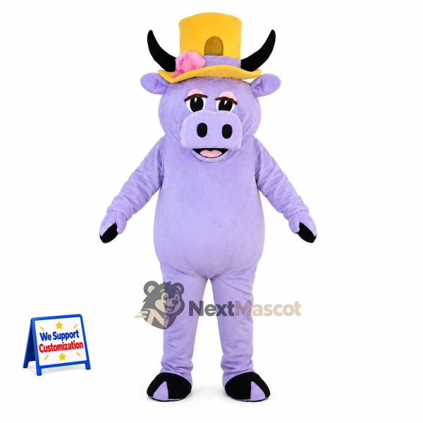 Bull Mascot Costume - Purple, Top Hat