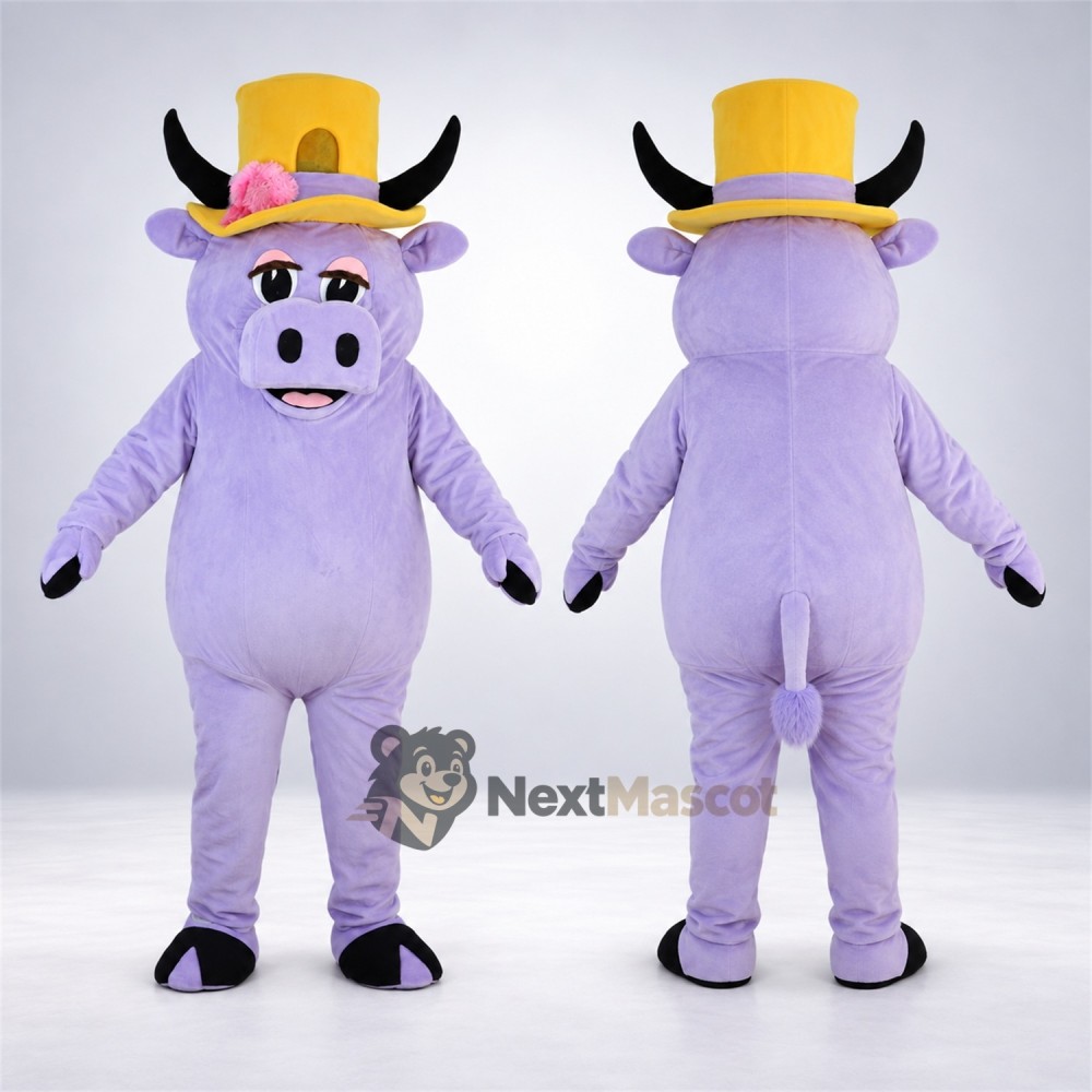 Bull Mascot Costume - Purple, Top Hat Bull Mascot Costume - Purple, Top Hat