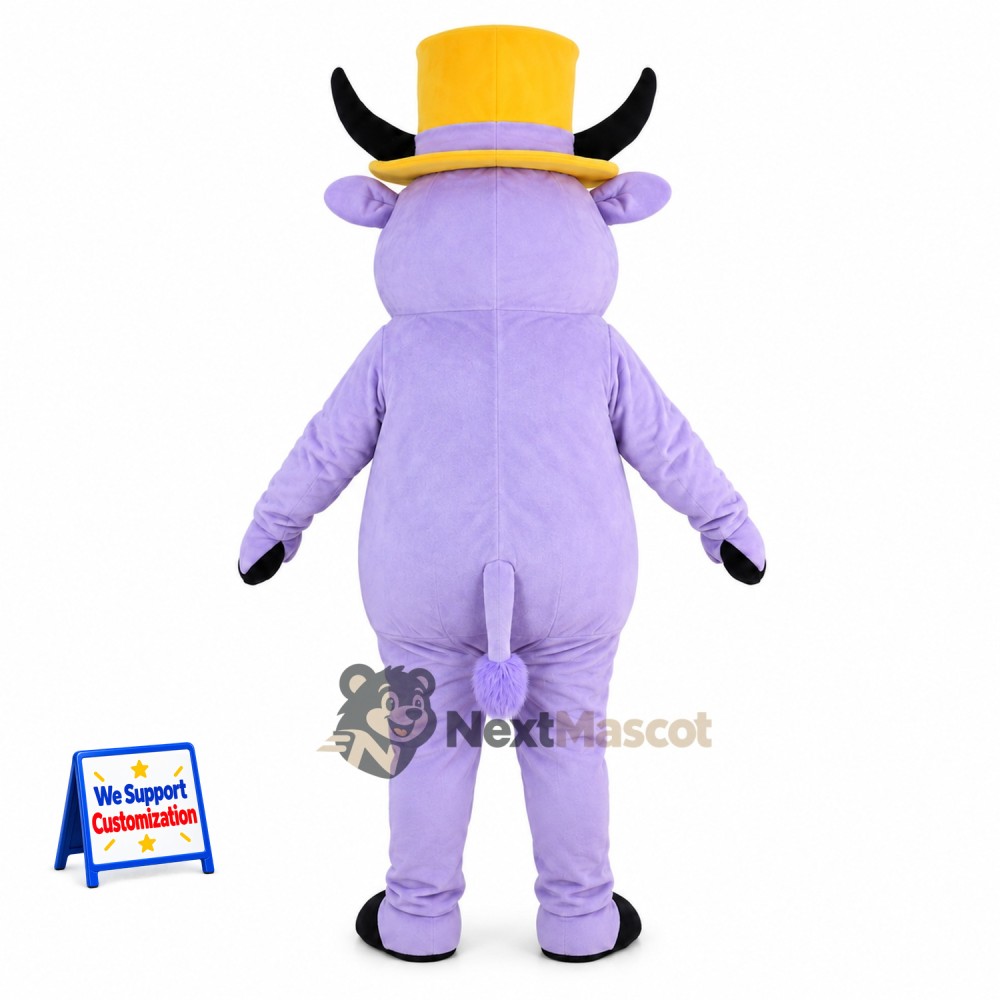 Bull Mascot Costume - Purple, Top Hat Bull Mascot Costume - Purple, Top Hat