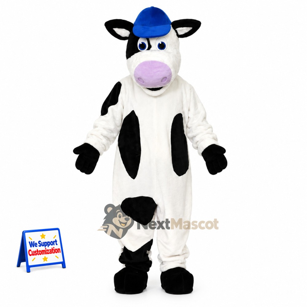 Cow Mascot Costume - Spotted, Blue Hat