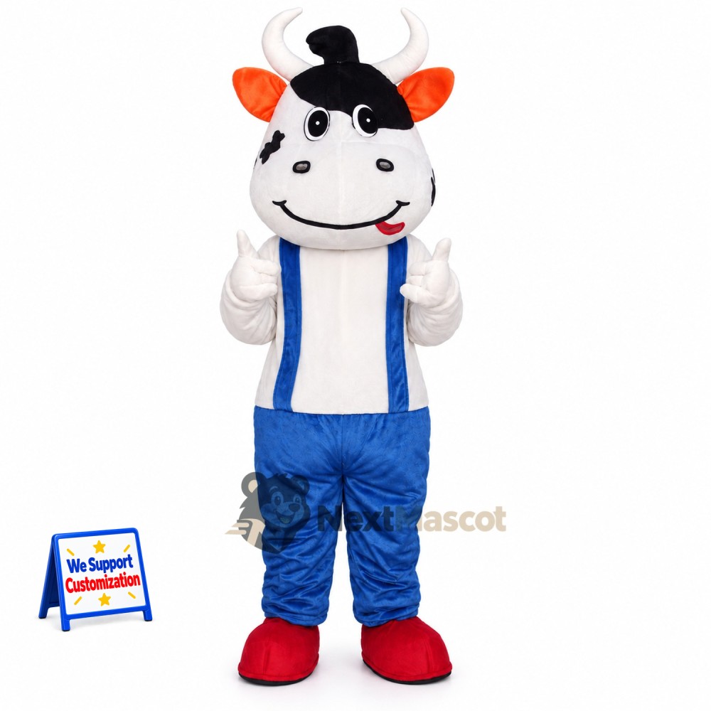 Cow Mascot Costume - Blue Overalls Cow Mascot Costume - Blue Overalls