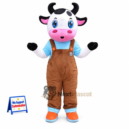 Cow Mascot Costume - Brown Overalls Cow Mascot Costume - Brown Overalls