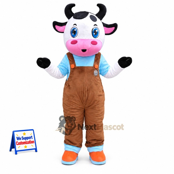 Cow Mascot Costume - Brown Overalls