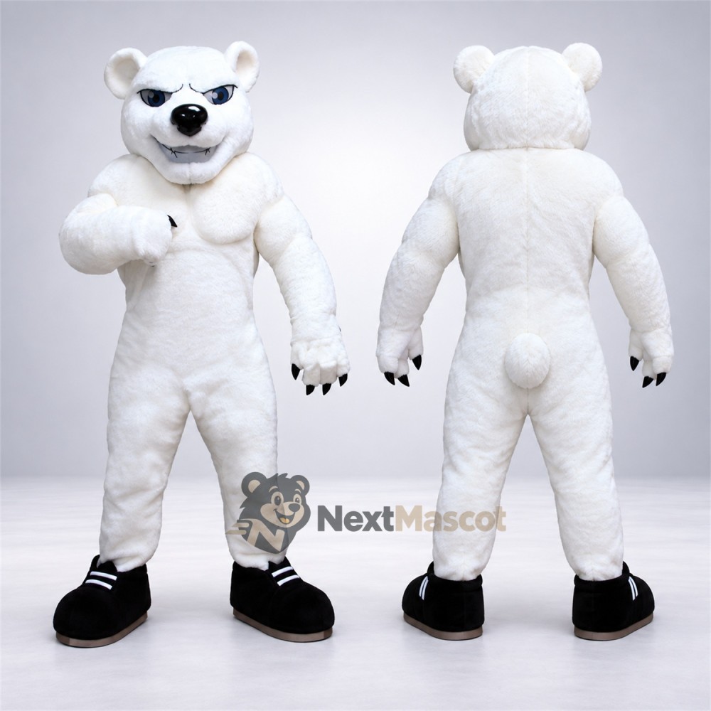 Bear Mascot Costume - Muscular, White for Parades Bear Mascot Costume - Muscular, White for Parades