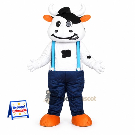 Cow Mascot Costume - Blue Overalls for Parades Cow Mascot Costume - Blue Overalls for Parades
