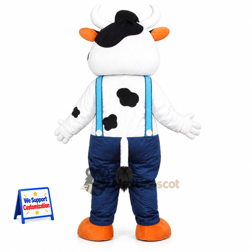Cow Mascot Costume - Blue Overalls for Parades Cow Mascot Costume - Blue Overalls for Parades