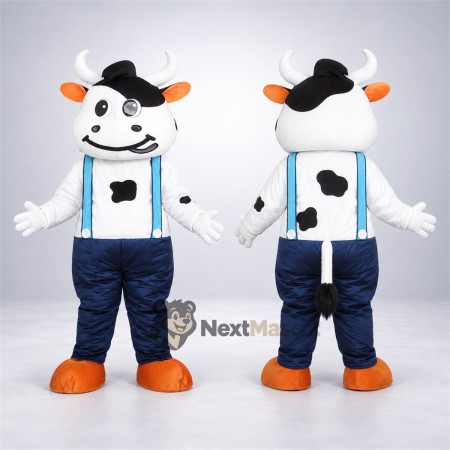 Cow Mascot Costume - Blue Overalls for Parades Cow Mascot Costume - Blue Overalls for Parades