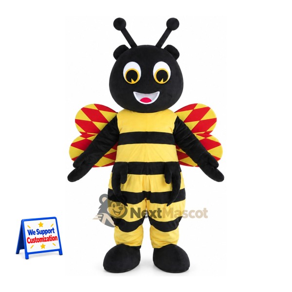 Bee Mascot Costume - Black and Yellow, Patterned Wings