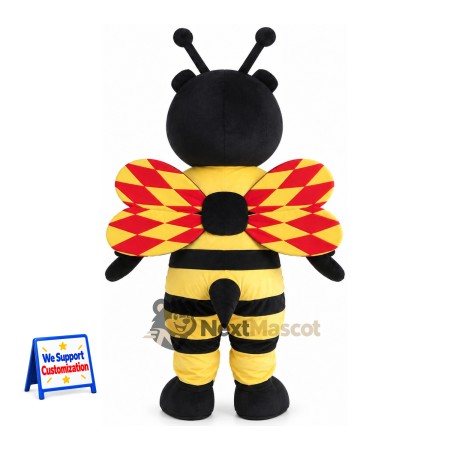 Bee Mascot Costume - Black and Yellow, Patterned Wings Bee Mascot Costume - Black and Yellow, Patterned Wings