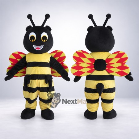 Bee Mascot Costume - Black and Yellow, Patterned Wings Bee Mascot Costume - Black and Yellow, Patterned Wings