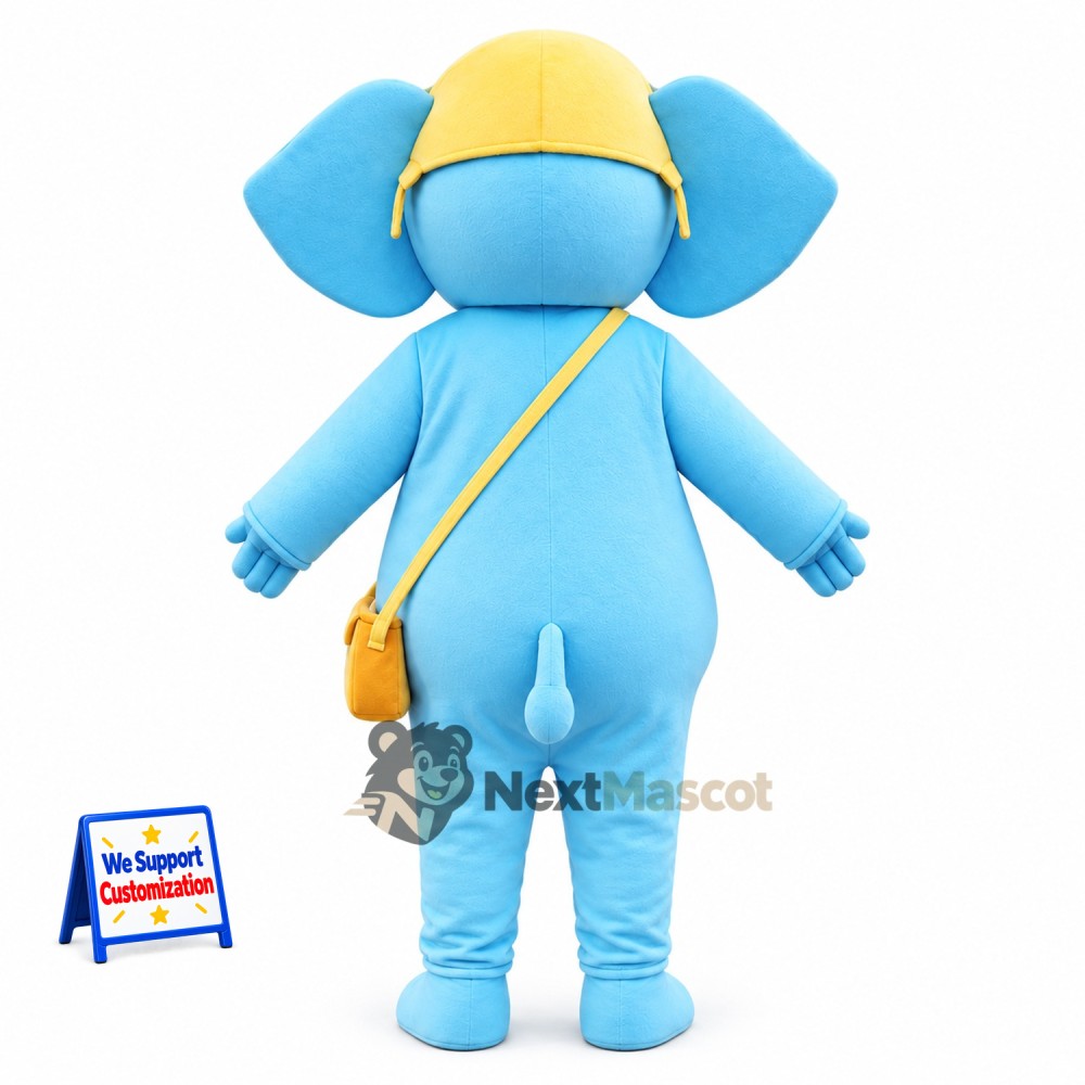 Elephant Mascot Costume - Blue, Yellow Cap and Suspenders