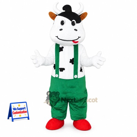 Cow Mascot Costume - Green Overalls Cow Mascot Costume - Green Overalls