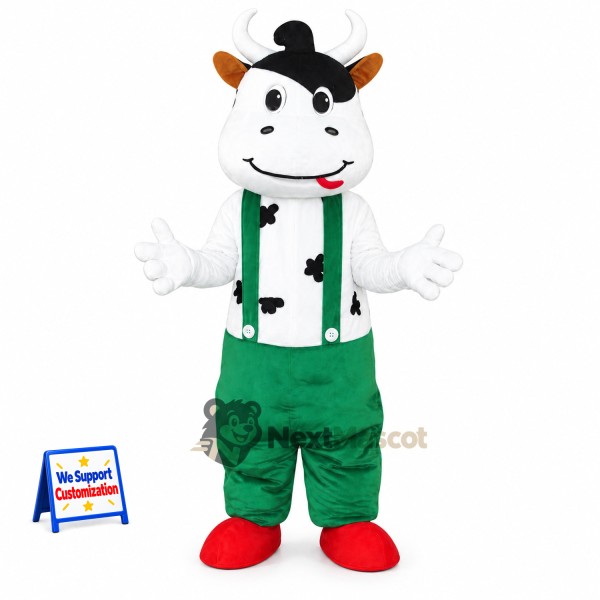 Cow Mascot Costume - Green Overalls