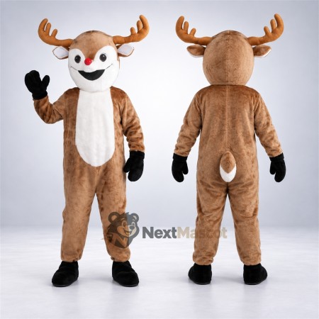 Deer Mascot Costume - Brown, Red Nose Deer Mascot Costume - Brown, Red Nose