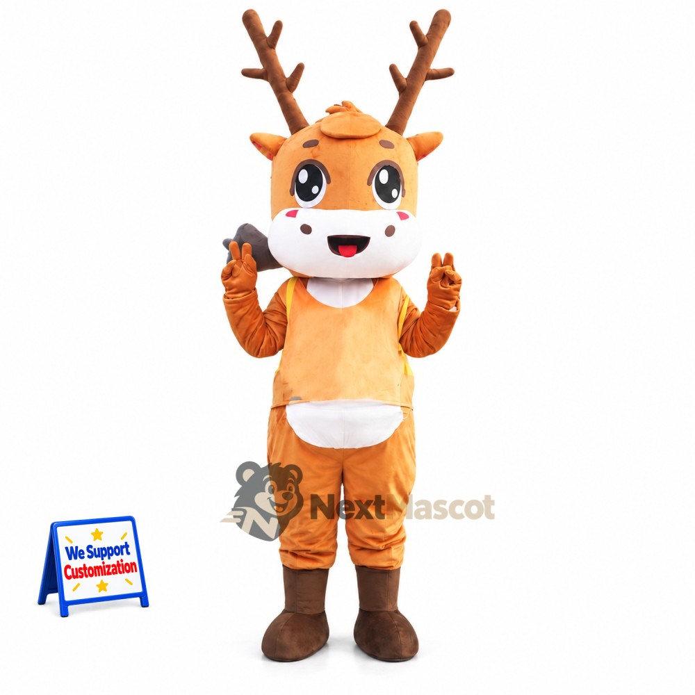 Deer Mascot Costume - Orange, White Shirt Deer Mascot Costume - Orange, White Shirt