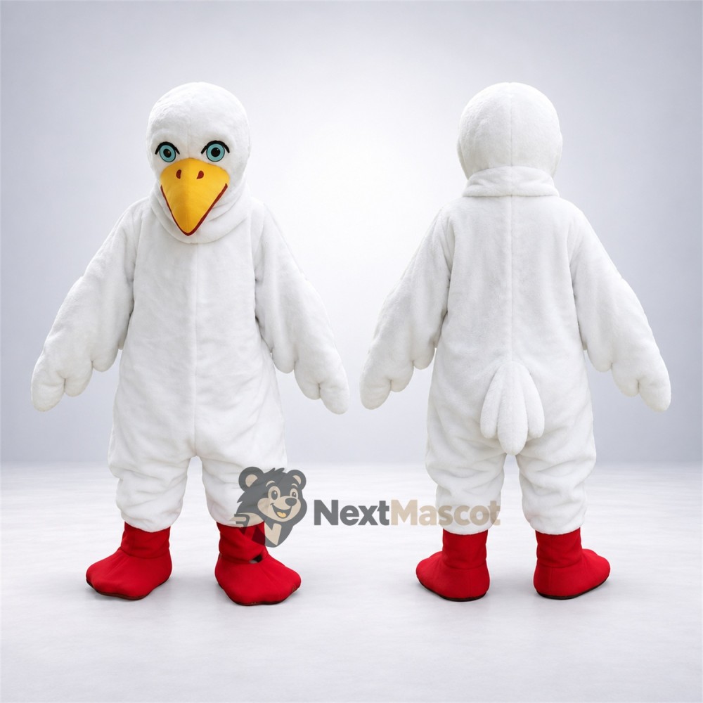 Bird Mascot Costume - White, Red Boots Bird Mascot Costume - White, Red Boots