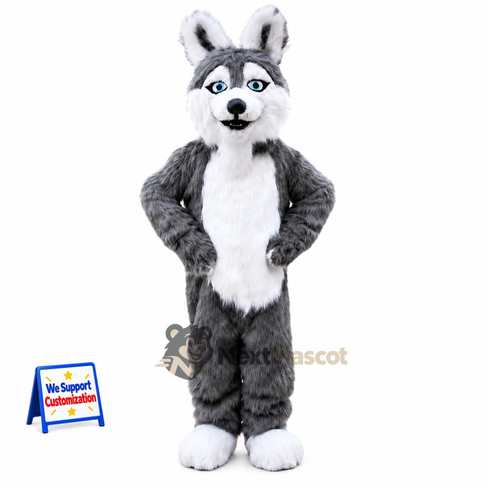 Husky Mascot Costume - Gray for Sports Days Husky Mascot Costume - Gray for Sports Days