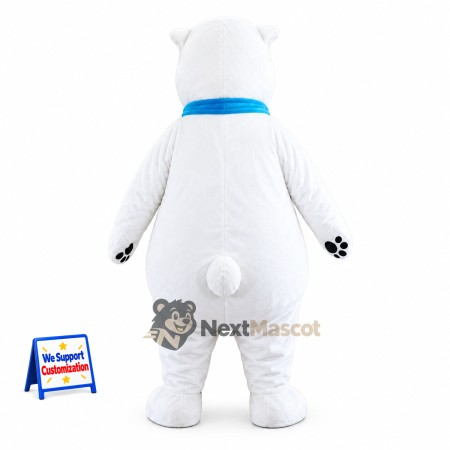 Bear Mascot Costume - White, Blue Scarf for Parades Bear Mascot Costume - White, Blue Scarf for Parades