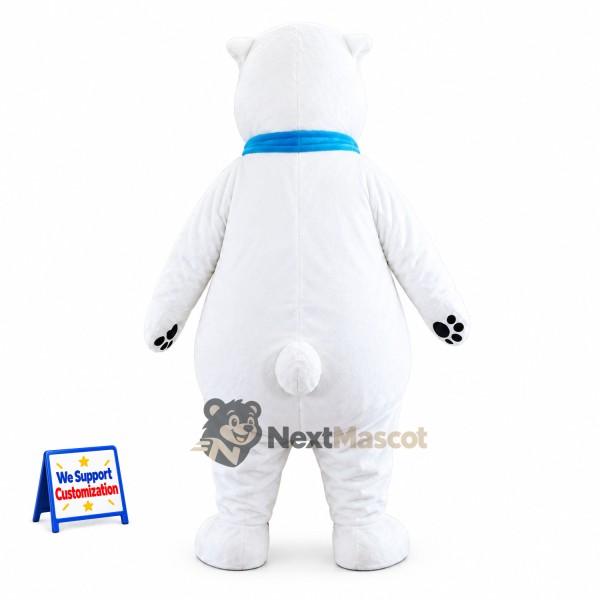 Bear Mascot Costume - White, Blue Scarf for Parades