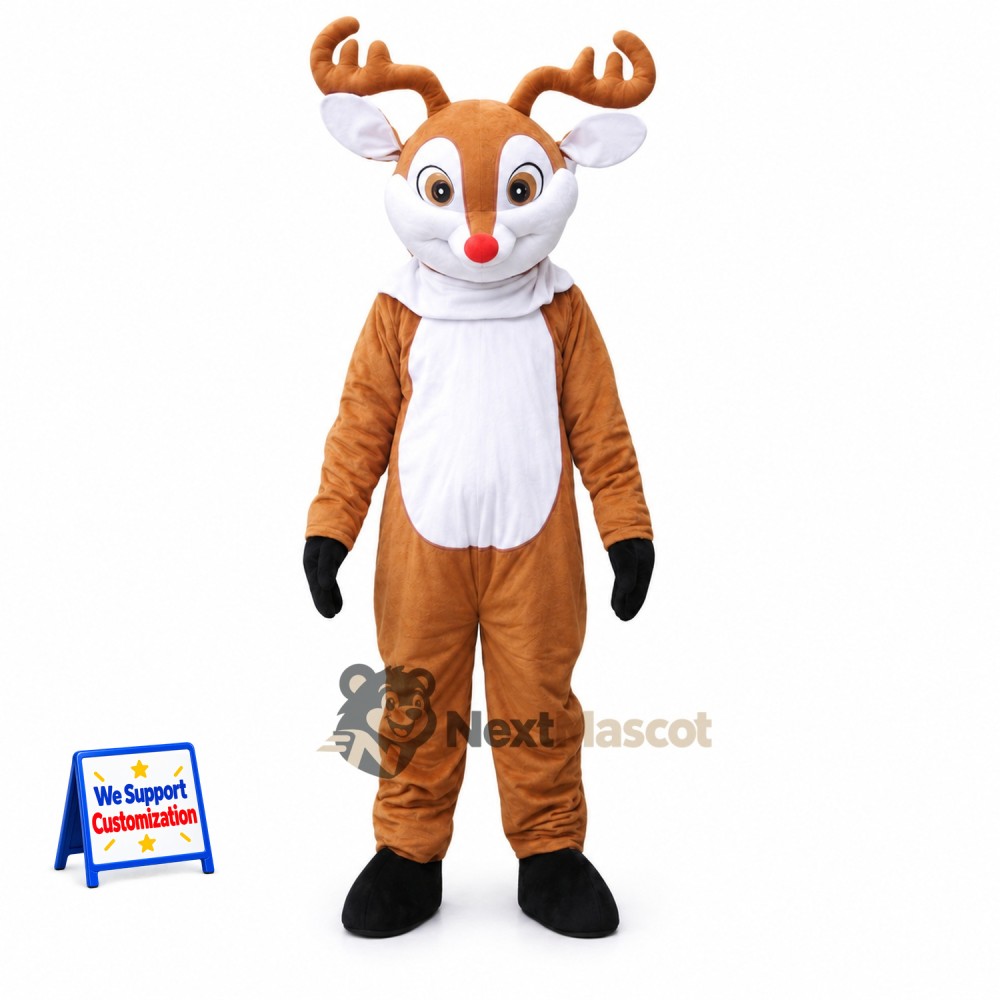 Deer Mascot Costume - Brown, White Scarf Deer Mascot Costume - Brown, White Scarf