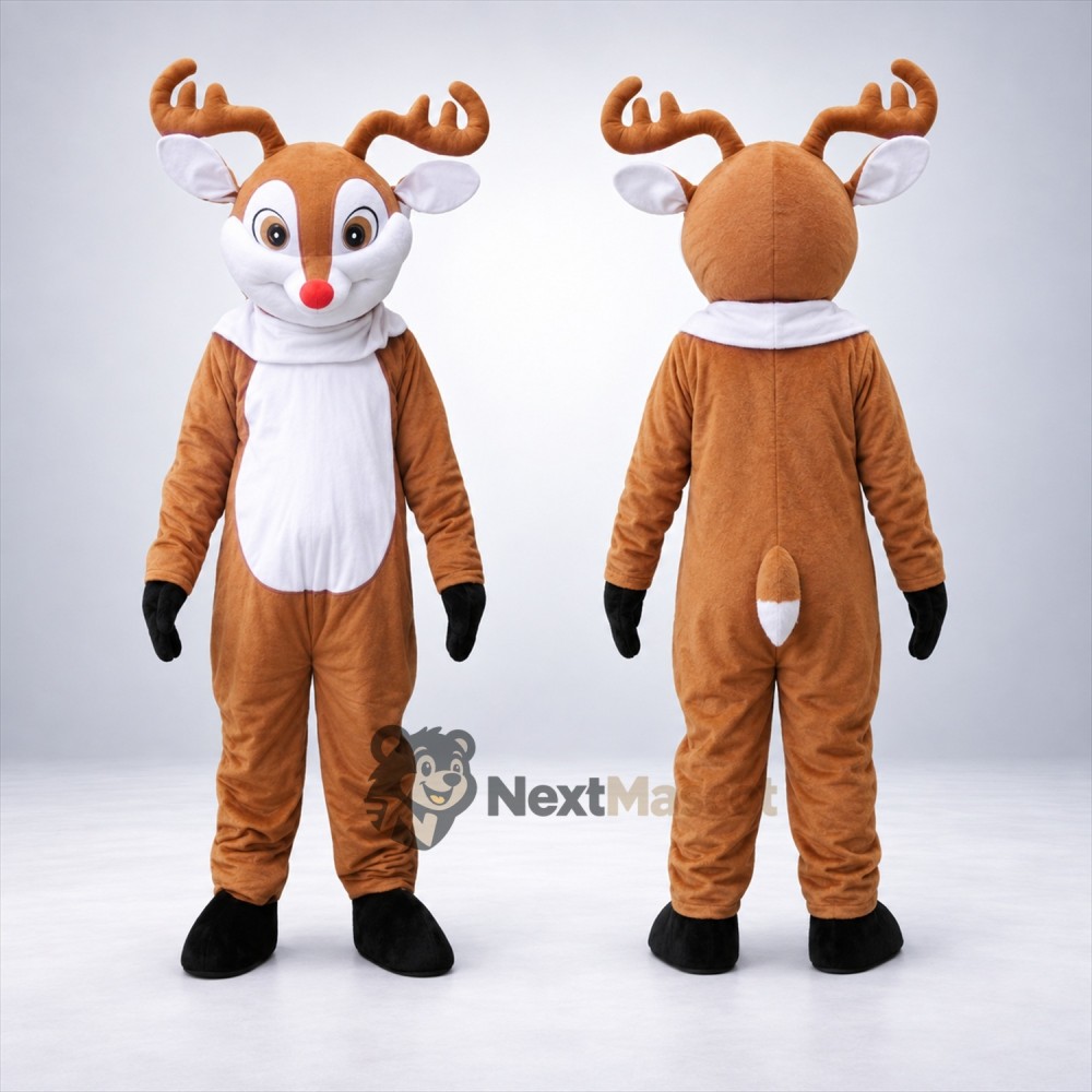 Deer Mascot Costume - Brown, White Scarf Deer Mascot Costume - Brown, White Scarf