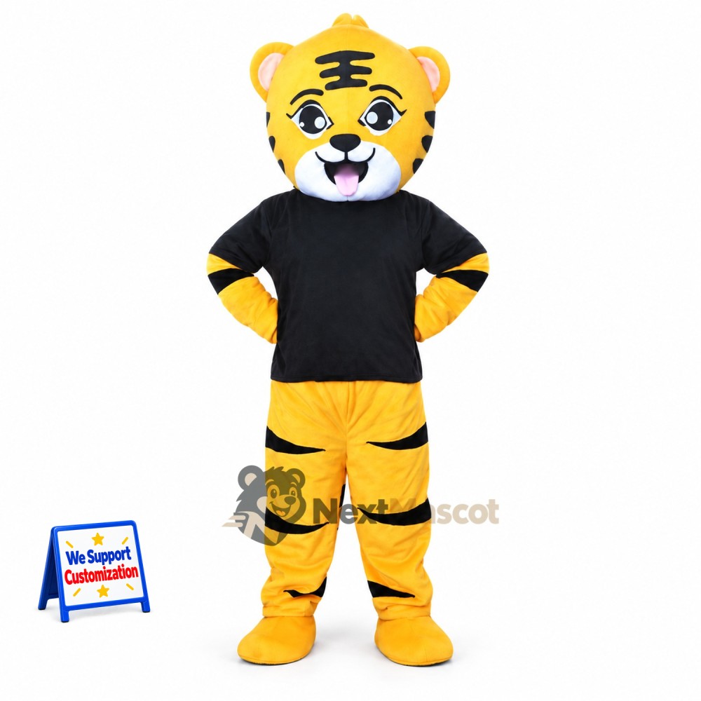 Tiger Mascot Costume - Black Shirt for Parades Tiger Mascot Costume - Black Shirt for Parades