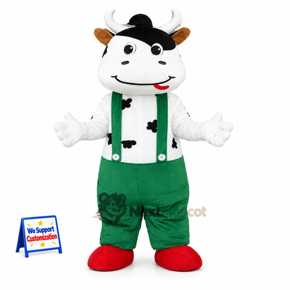 Cow Mascot Costume - Green Overalls for Parades Cow Mascot Costume - Green Overalls for Parades