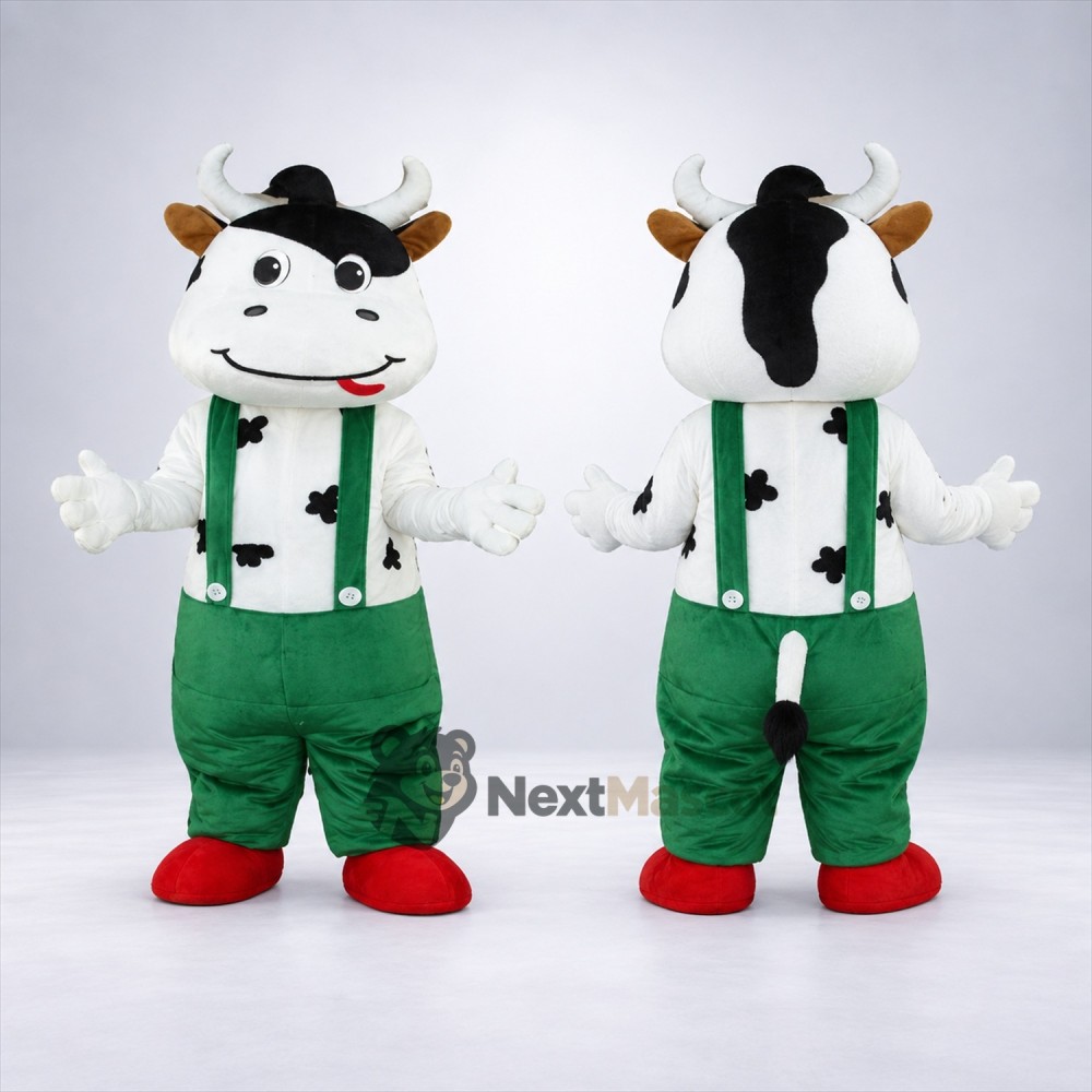 Cow Mascot Costume - Green Overalls for Parades Cow Mascot Costume - Green Overalls for Parades