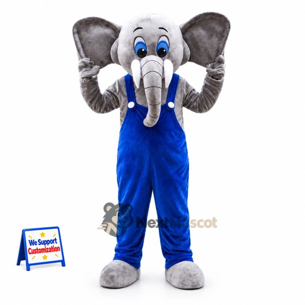 Elephant Mascot Costume - Blue Overalls