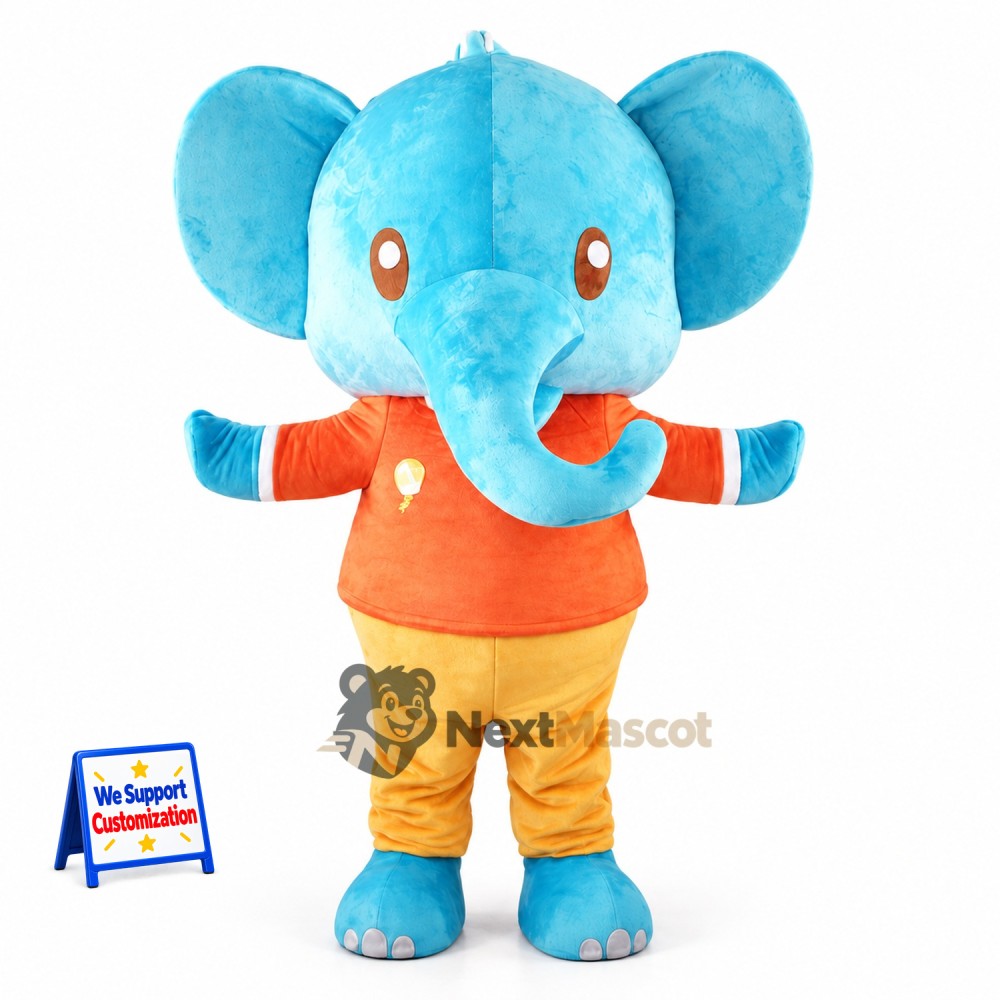 Elephant Mascot Costume - Blue, Orange Shirt Elephant Mascot Costume - Blue, Orange Shirt