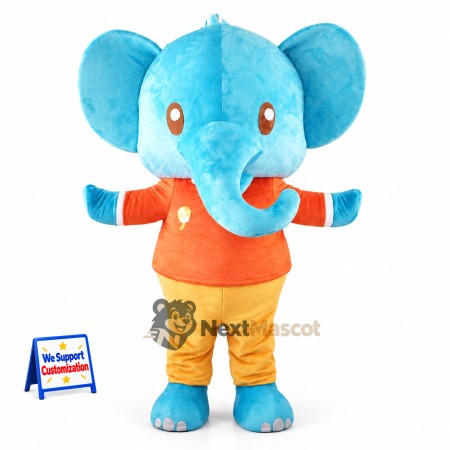 Elephant Mascot Costume - Blue, Orange Shirt Elephant Mascot Costume - Blue, Orange Shirt