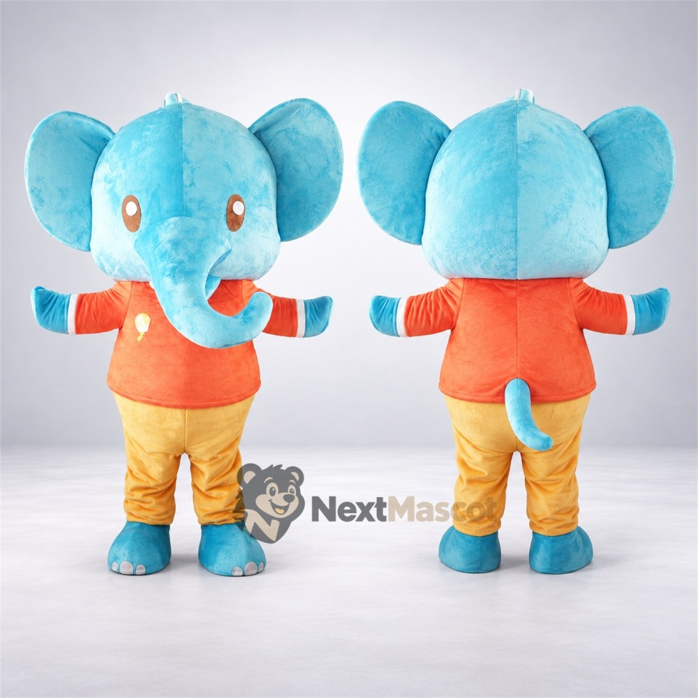 Elephant Mascot Costume - Blue, Orange Shirt Elephant Mascot Costume - Blue, Orange Shirt
