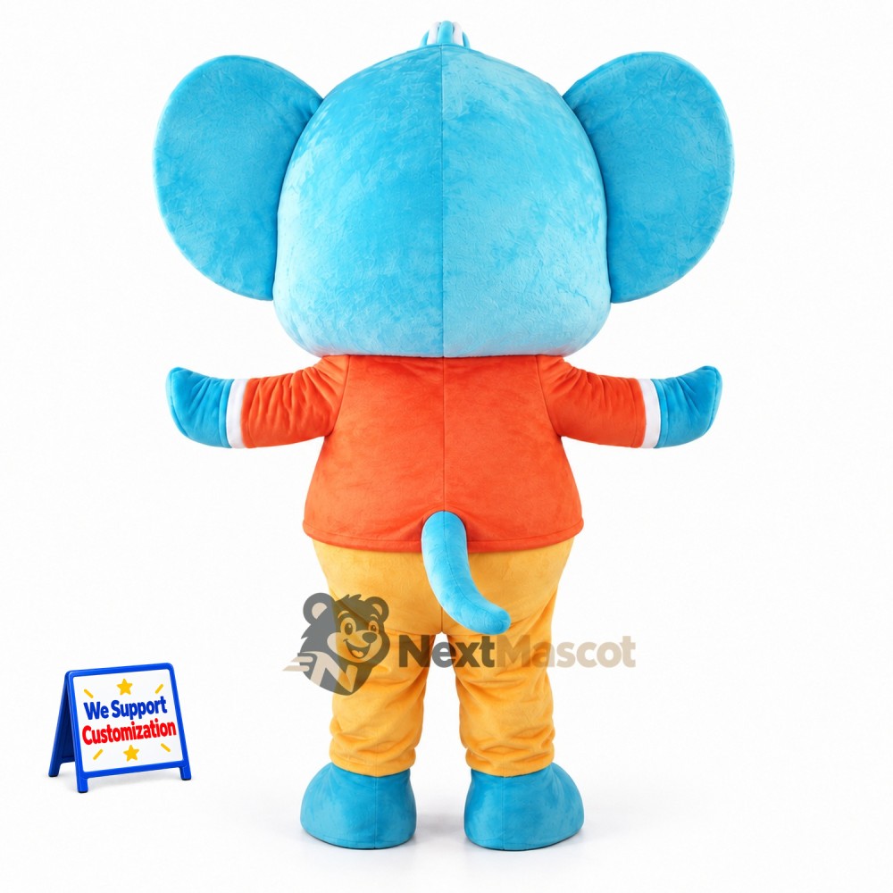 Elephant Mascot Costume - Blue, Orange Shirt Elephant Mascot Costume - Blue, Orange Shirt