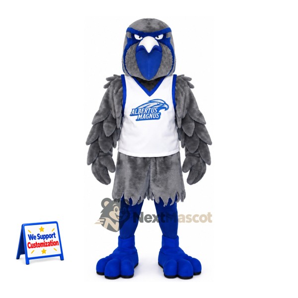Falcon Mascot Costume - Blue and Gray, White Jersey