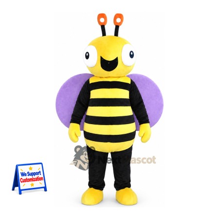 Bee Mascot Costume - Black Shirt, Purple Wings
