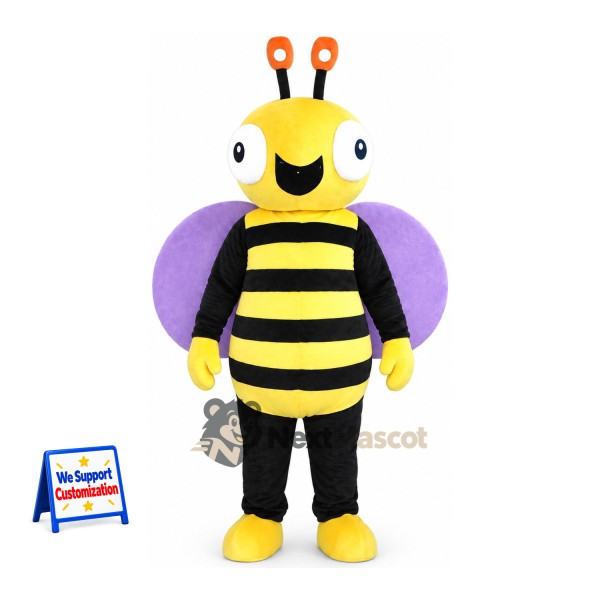 Bee Mascot Costume - Black Shirt, Purple Wings