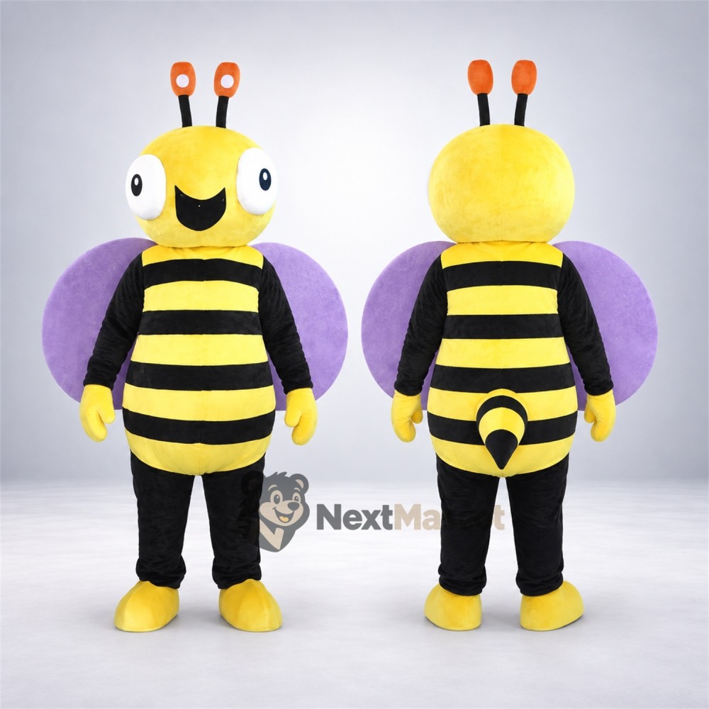 Bee Mascot Costume - Black Shirt, Purple Wings