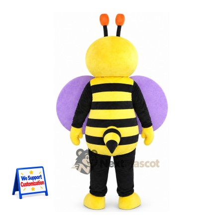 Bee Mascot Costume - Black Shirt, Purple Wings