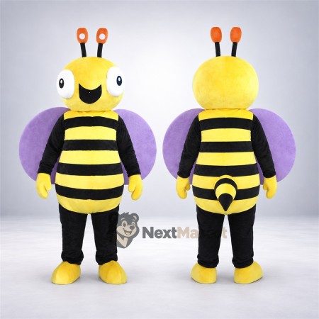 Bee Mascot Costume - Black Shirt, Purple Wings