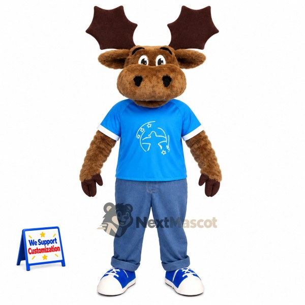Moose Mascot Costume - Blue Shirt for Parades