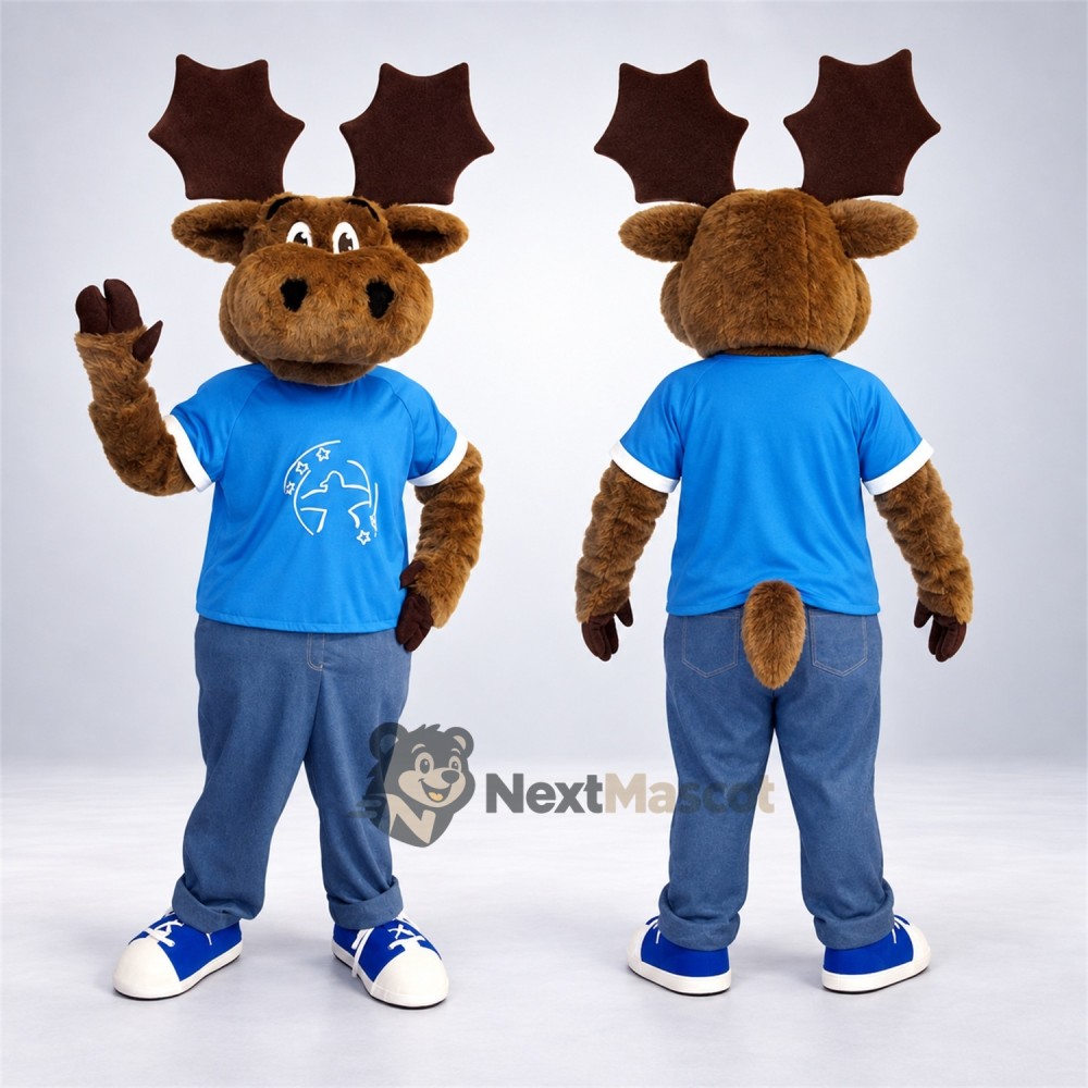 Moose Mascot Costume - Blue Shirt for Parades Moose Mascot Costume - Blue Shirt for Parades