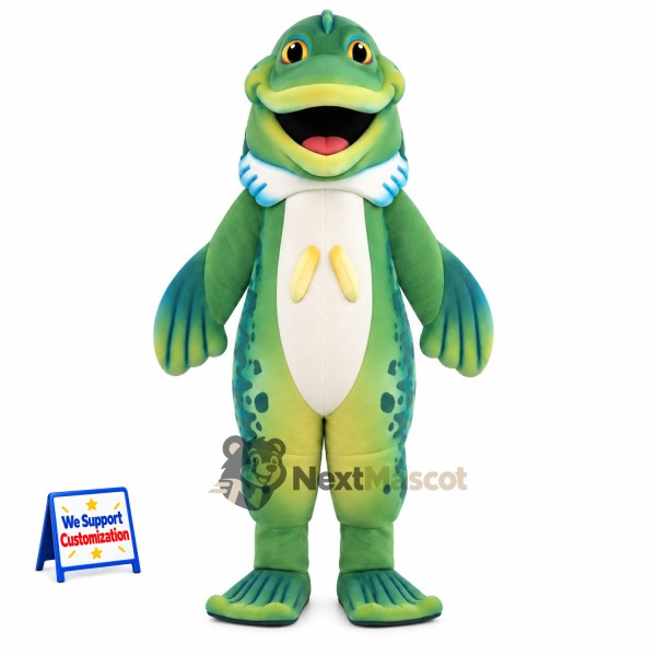 Fish Mascot Costume - Green, Yellow Belly Fins