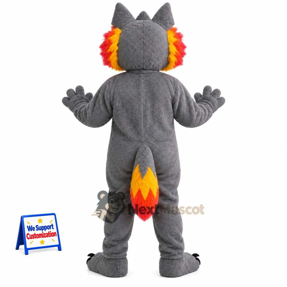 Wolf Mascot Costume - Gray, Flame-Colored Ears and Tail Wolf Mascot Costume - Gray, Flame-Colored Ears and Tail