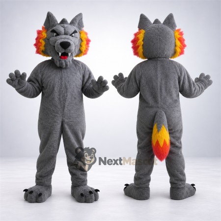 Wolf Mascot Costume - Gray, Flame-Colored Ears and Tail Wolf Mascot Costume - Gray, Flame-Colored Ears and Tail