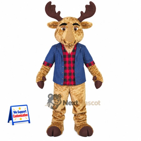 Moose Mascot Costume - Plaid Shirt